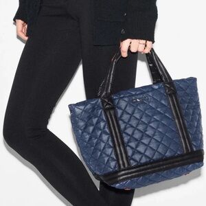 MZ Wallace Empire Tote Quilted Navy Black Detachable Pouch Phone Pocket